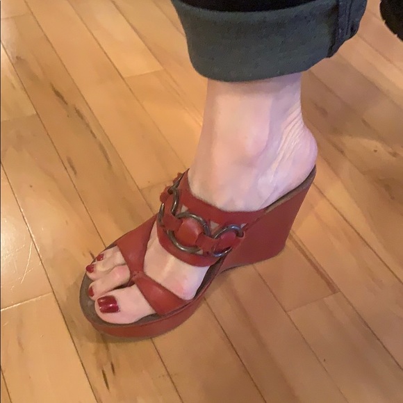 Italian Red Leather Wedges - Picture 4 of 4